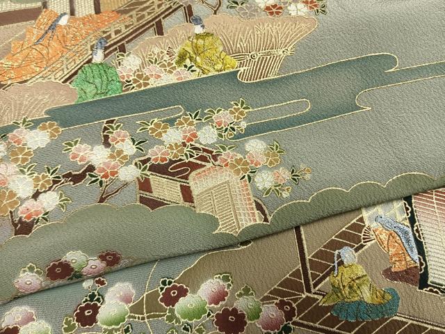 平和屋着物●豪華色留袖　人物風景花文　金彩　正絹　逸品　AABM4265fy