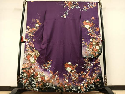平和屋着物●豪華振袖　駒刺繍　御所車花鞠文　暈し染め　金銀彩　正絹　逸品　AABM4267fy