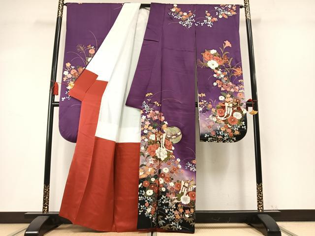 平和屋着物●豪華振袖　駒刺繍　御所車花鞠文　暈し染め　金銀彩　正絹　逸品　AABM4267fy