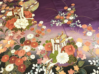 平和屋着物●豪華振袖　駒刺繍　御所車花鞠文　暈し染め　金銀彩　正絹　逸品　AABM4267fy