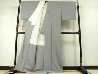 平和屋着物●上質な色無地　灰青色　丹後ちりめん　反端付き　正絹　逸品　未使用　AABM4268fy
