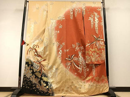 平和屋着物●豪華振袖　鳳凰草花文　暈し染め　金彩　正絹　逸品　AABM4272fy