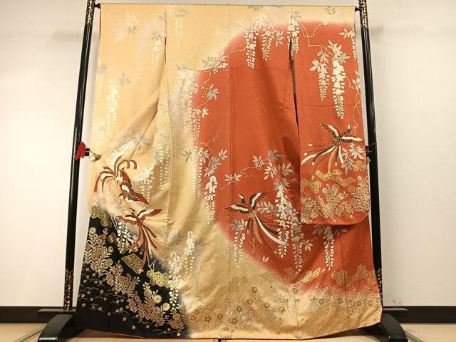 平和屋着物●豪華振袖　鳳凰草花文　暈し染め　金彩　正絹　逸品　AABM4272fy