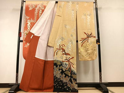 平和屋着物●豪華振袖　鳳凰草花文　暈し染め　金彩　正絹　逸品　AABM4272fy
