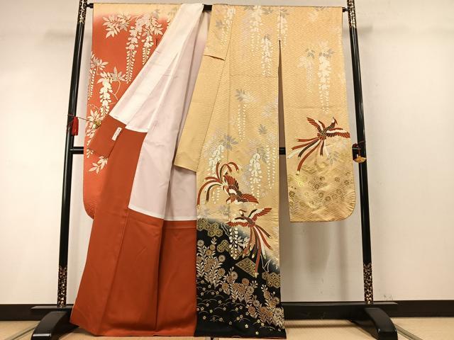 平和屋着物●豪華振袖　鳳凰草花文　暈し染め　金彩　正絹　逸品　AABM4272fy