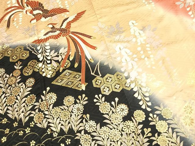 平和屋着物●豪華振袖　鳳凰草花文　暈し染め　金彩　正絹　逸品　AABM4272fy