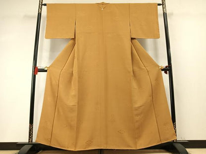 平和屋着物●上質な色無地　花菱地紋　黄朽葉色　正絹　逸品　未使用　AABM4274fy