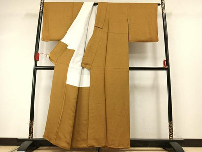 平和屋着物●上質な色無地　霞地紋　黄土色　正絹　逸品　AABM4280fy