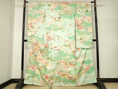 平和屋着物●豪華振袖　駒刺繍　鳳凰風景花文　金彩　正絹　逸品　AABM4281ck