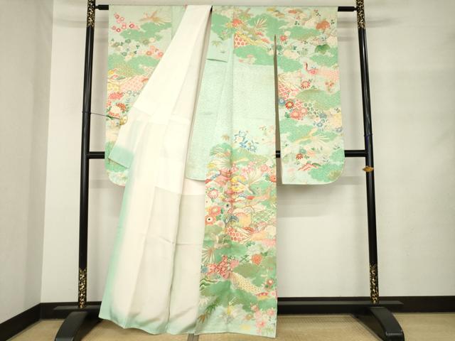 平和屋着物●豪華振袖　駒刺繍　鳳凰風景花文　金彩　正絹　逸品　AABM4281ck