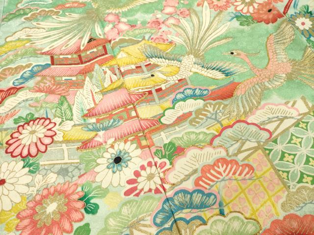 平和屋着物●豪華振袖　駒刺繍　鳳凰風景花文　金彩　正絹　逸品　AABM4281ck