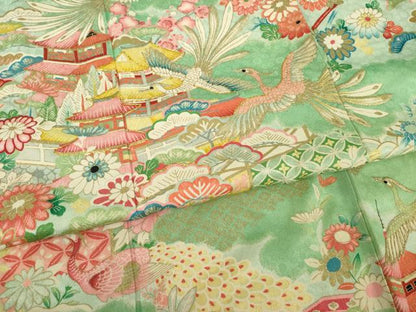 平和屋着物●豪華振袖　駒刺繍　鳳凰風景花文　金彩　正絹　逸品　AABM4281ck