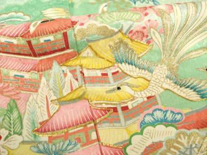 平和屋着物●豪華振袖　駒刺繍　鳳凰風景花文　金彩　正絹　逸品　AABM4281ck