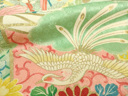 平和屋着物●豪華振袖　駒刺繍　鳳凰風景花文　金彩　正絹　逸品　AABM4281ck