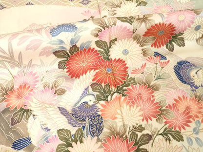 平和屋着物●豪華振袖　駒刺繍　遠山花鳥文　暈し染め　三越扱い　正絹　逸品　AABM4282ck