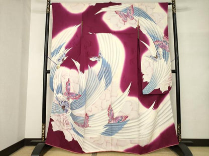 平和屋着物●豪華振袖　花蝶文　金彩　正絹　逸品　AABM4285ck