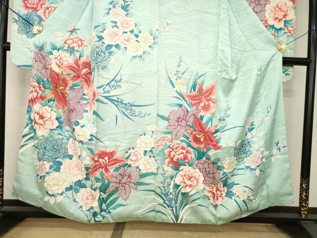 平和屋着物●豪華振袖　刺繍　草花文　金糸　金彩　正絹　逸品　AABM4286ck
