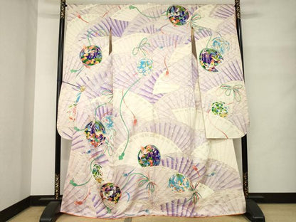 平和屋着物●豪華振袖　扇面鳳凰花丸文　金彩　正絹　逸品　AABM4287ck
