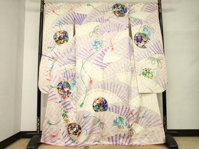 平和屋着物●豪華振袖　扇面鳳凰花丸文　金彩　正絹　逸品　AABM4287ck