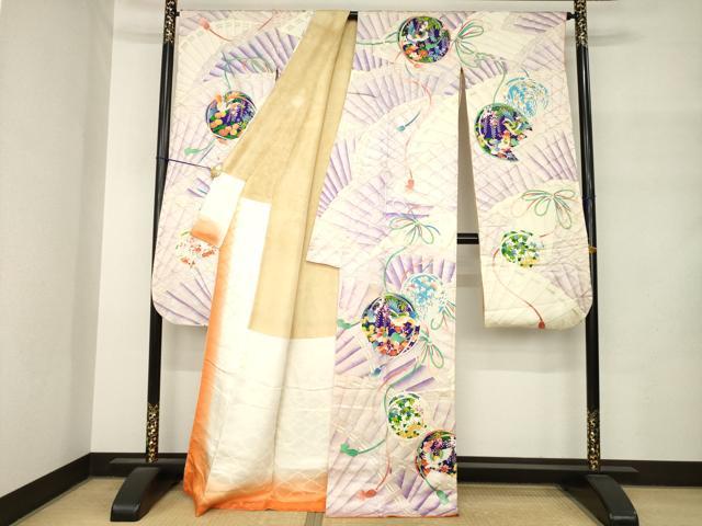 平和屋着物●豪華振袖　扇面鳳凰花丸文　金彩　正絹　逸品　AABM4287ck
