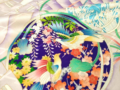 平和屋着物●豪華振袖　扇面鳳凰花丸文　金彩　正絹　逸品　AABM4287ck