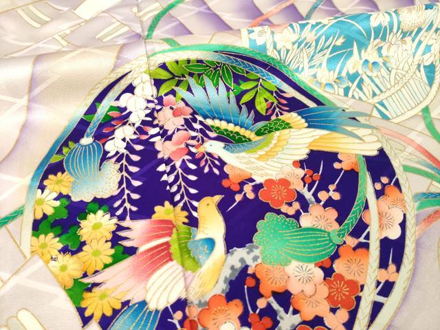 平和屋着物●豪華振袖　扇面鳳凰花丸文　金彩　正絹　逸品　AABM4287ck