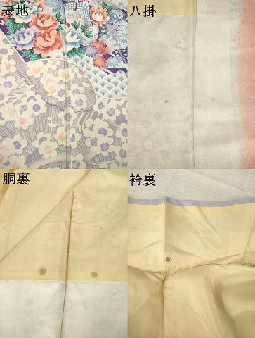 平和屋着物●豪華振袖　地紙御所車花文　正絹　逸品　AABM4288ck