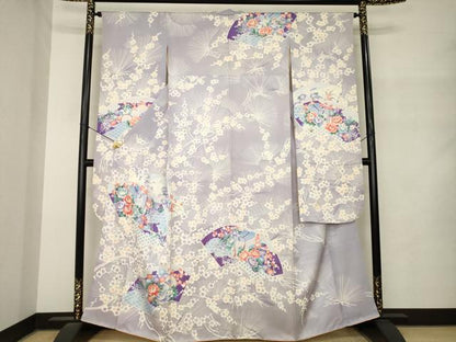 平和屋着物●豪華振袖　地紙御所車花文　正絹　逸品　AABM4288ck