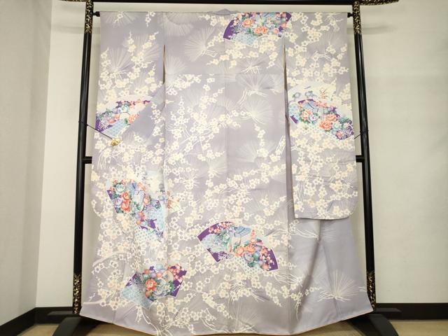 平和屋着物●豪華振袖　地紙御所車花文　正絹　逸品　AABM4288ck