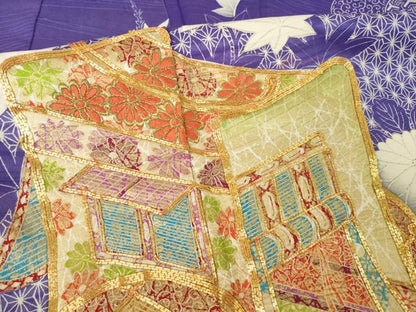 平和屋着物●豪華振袖　駒刺繍　御所車花文　正絹　逸品　AABM4289ck