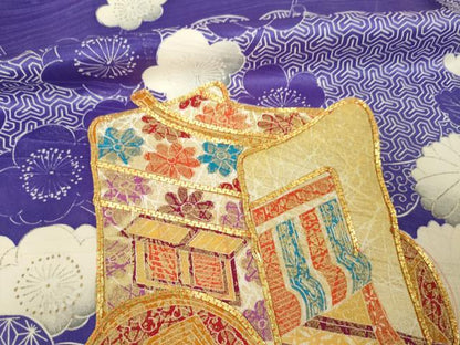 平和屋着物●豪華振袖　駒刺繍　御所車花文　正絹　逸品　AABM4289ck