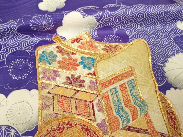 平和屋着物●豪華振袖　駒刺繍　御所車花文　正絹　逸品　AABM4289ck
