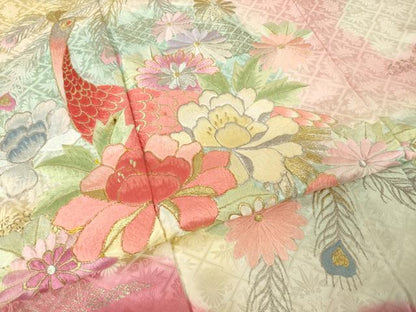 平和屋着物●豪華振袖　総刺繍　花鳥文　暈し染め　正絹　逸品　AABM4290ck