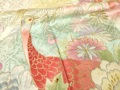 平和屋着物●豪華振袖　総刺繍　花鳥文　暈し染め　正絹　逸品　AABM4290ck