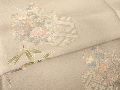 平和屋着物●中国三大刺繍　汕頭刺繍　スワトウ刺繍　訪問着　亀甲花文　暈し染め　正絹　逸品　AABM4291ck
