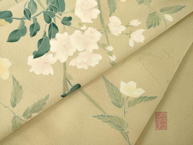 平和屋着物●京加賀糸目友禅作家　山崎巌　訪問着　枝花文　正絹　逸品　AABM4292ck