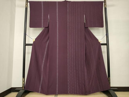 平和屋着物●染色作家　寺島利男　訪問着　片身替わり　間道　丸文　正絹　逸品　AABM4293ck