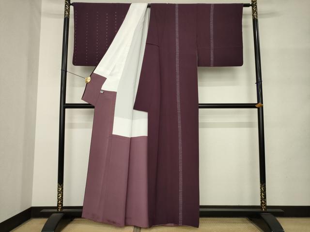 平和屋着物●染色作家　寺島利男　訪問着　片身替わり　間道　丸文　正絹　逸品　AABM4293ck
