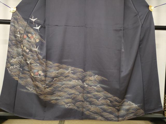平和屋着物●訪問着　刺繍　立波飛鶴花文　正絹　逸品　AABM4298ck