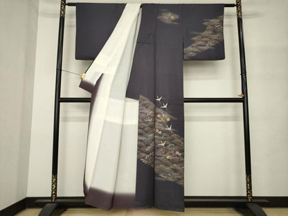 平和屋着物●訪問着　刺繍　立波飛鶴花文　正絹　逸品　AABM4298ck