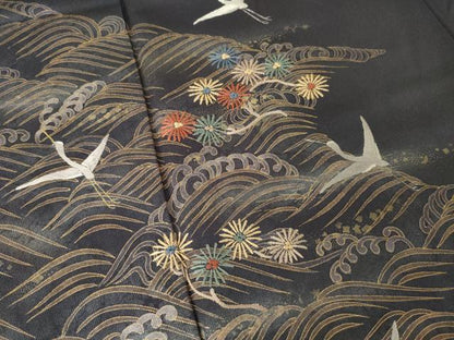 平和屋着物●訪問着　刺繍　立波飛鶴花文　正絹　逸品　AABM4298ck