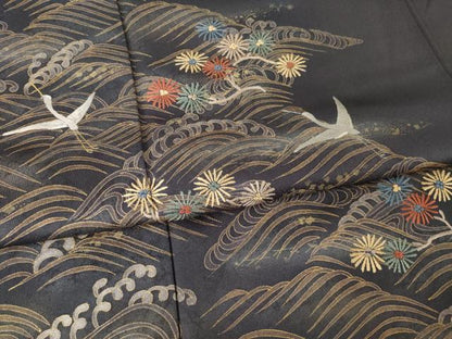 平和屋着物●訪問着　刺繍　立波飛鶴花文　正絹　逸品　AABM4298ck