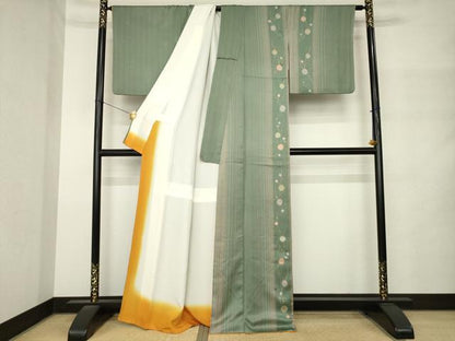 平和屋着物●訪問着　絞り　花間道　金彩　正絹　逸品　AABM4299ck