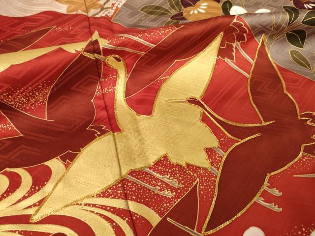 平和屋着物●豪華振袖　駒刺繍　遠山飛鶴文　金彩　正絹　逸品　AABM4301ck