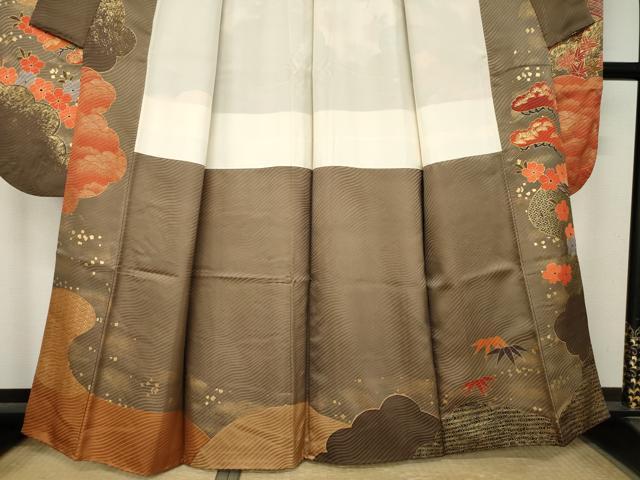 平和屋着物●豪華振袖　駒刺繍　御所車鴛鴦花文　正絹　逸品　AABM4304ck