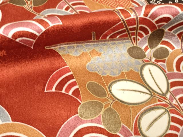 平和屋着物●豪華振袖　駒刺繍　扇面花蝶間道　ロング丈　正絹　逸品　AABM4305ck