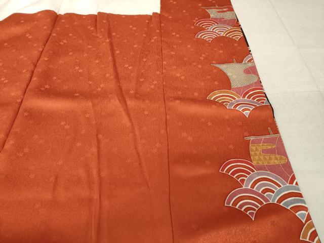 平和屋着物●豪華振袖　駒刺繍　扇面花蝶間道　ロング丈　正絹　逸品　AABM4305ck