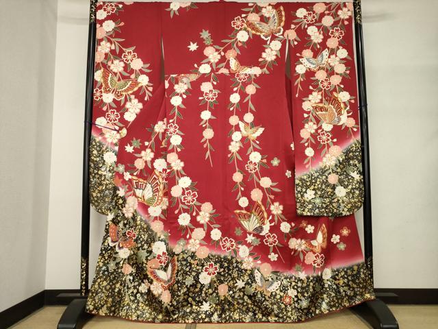 平和屋着物●豪華振袖　駒刺繍　花蝶文　鈴乃屋扱い　正絹　逸品　AABM4306ck