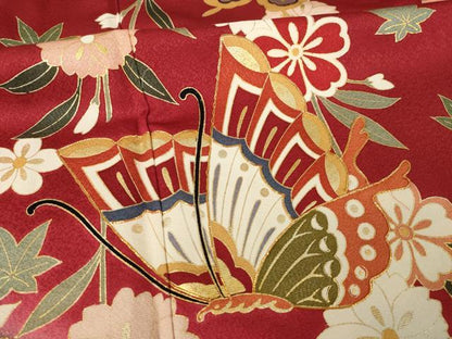 平和屋着物●豪華振袖　駒刺繍　花蝶文　鈴乃屋扱い　正絹　逸品　AABM4306ck