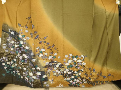 平和屋着物●豪華振袖　辻が花　枝花文　暈し染め　金彩　正絹　逸品　AABM4307ck